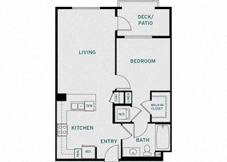 Floor plan for 1 bed, 1 bath, 758 sqft